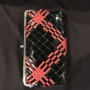 Red and black leather Hobo clutch